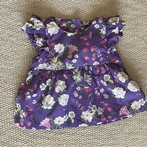 Tea Collection Purple Floral Ruffle-Sleeve Top